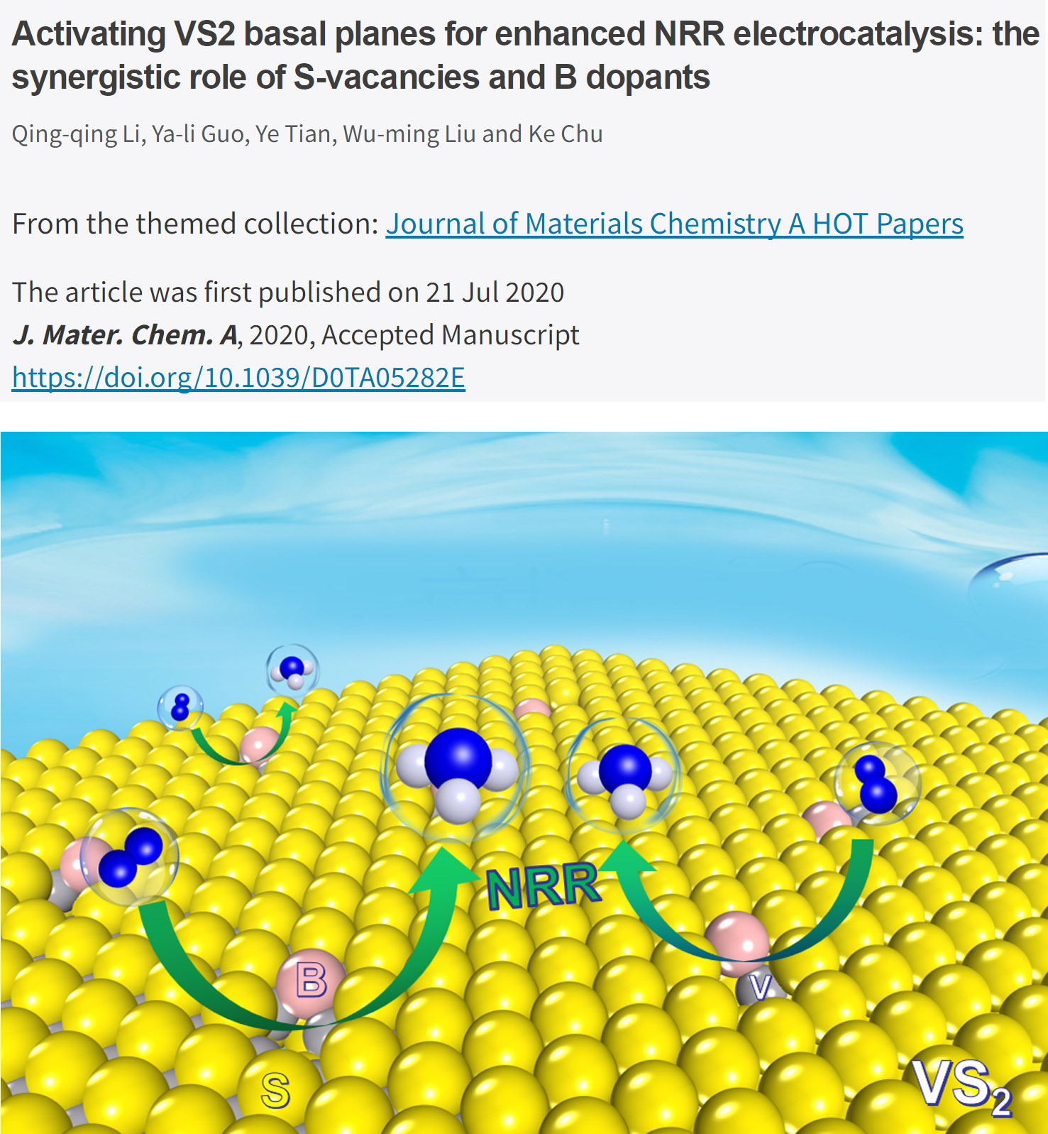 材料学院硕士研究生李青青以第一作者在《Journal of Materials Chemistry A》期刊发表热点论文